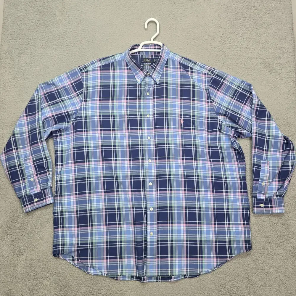 Polo Ralph Lauren Mens Button Down Shirt 2XB Plaid Pink Pony Embroidered EUC